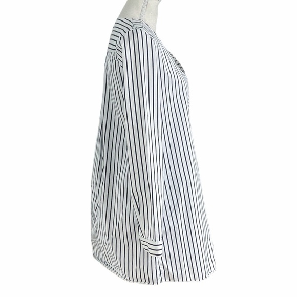 COS WHITE NAVY NAUTICAL STRIPED LONG SLEEVE V-NECK TUNIC BLOUSE - 2 - Picture 2 of 7